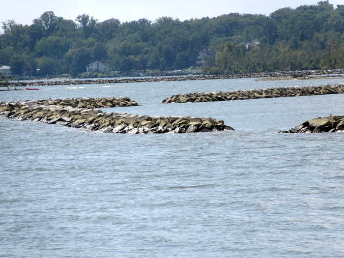 [Photo]  Breakwater and sills replicate a former promontory and diminish erosion