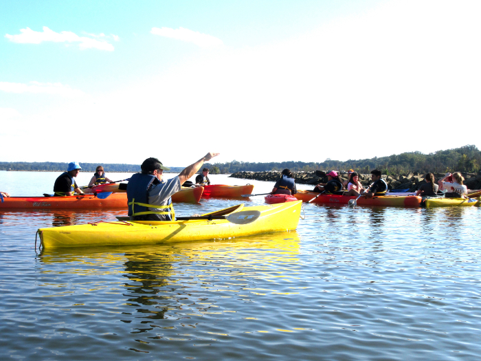 [Photo]  Students paddled out to the sills and breakwater